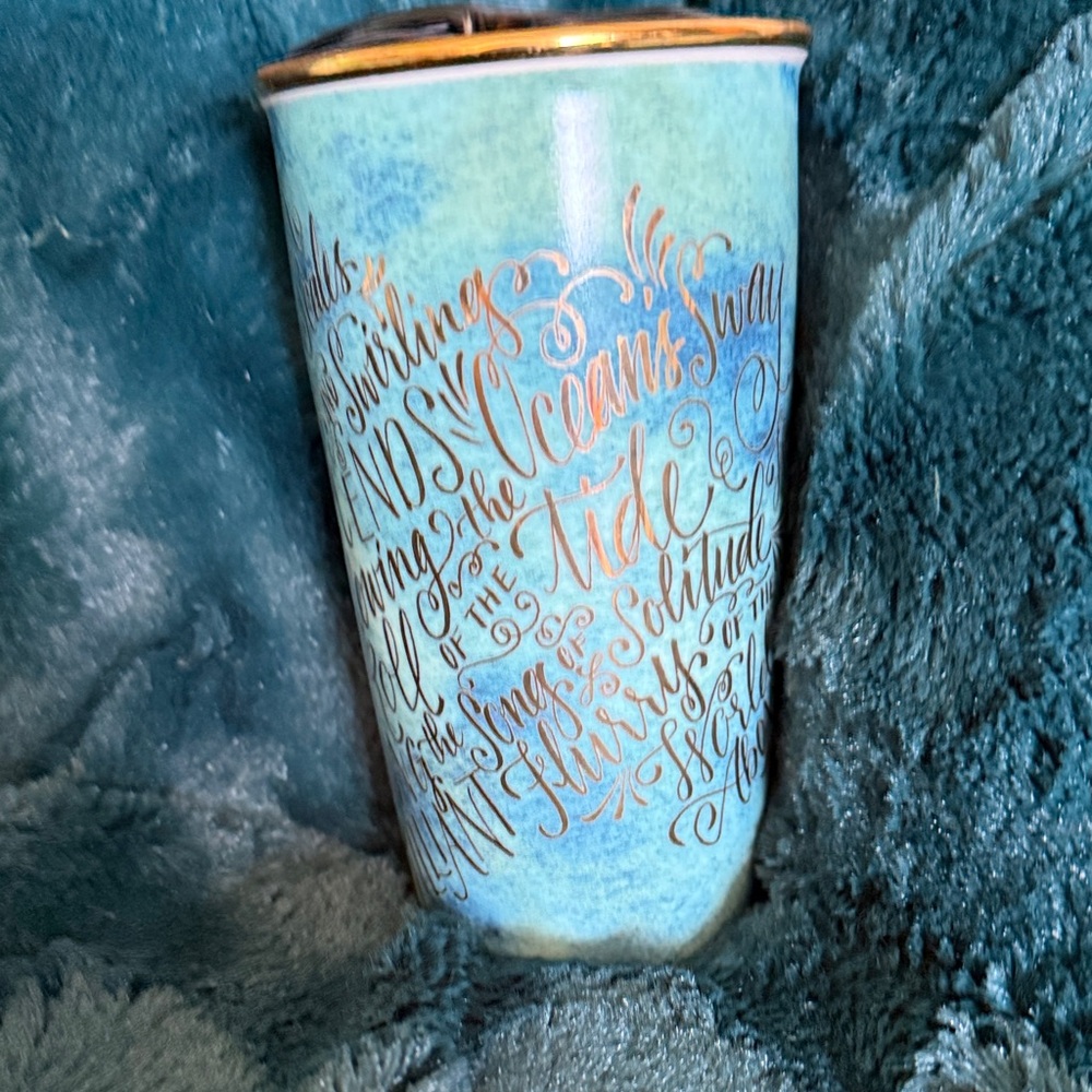 Teal and Gold Inspirational Ceramic Starbucks Tumbler